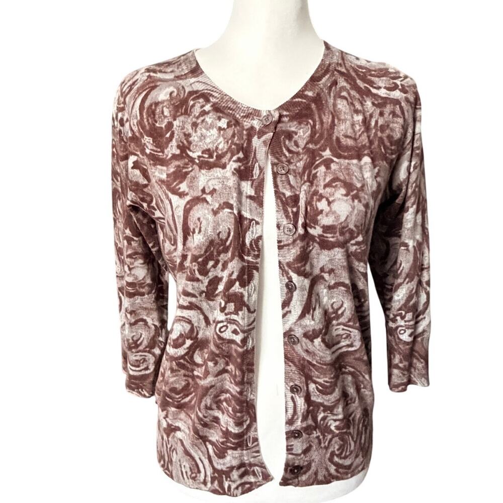 Talbots Women's Button Up Cardigan Size Petite Medium Gray Brown